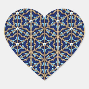 Pegatina En Forma De Corazón Patrón floral de baldosas chinas