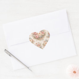 Pegatina En Forma De Corazón Patrón floral de rosa vintage | Pastel elegante