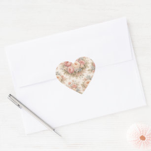 Pegatina En Forma De Corazón Patrón floral de rosa vintage Pastel elegante