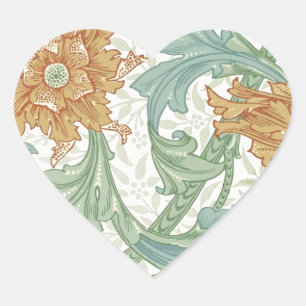 Pegatina En Forma De Corazón Patrón floral de un solo stem de William Morris