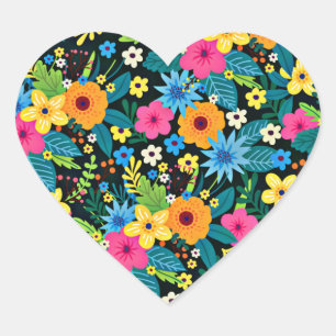 Pegatina En Forma De Corazón Patrón floral de vibrante Ditsy-43785