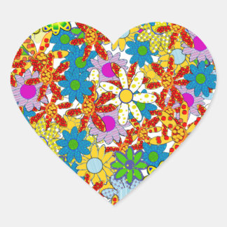 Pegatina En Forma De Corazón Patrón floral moderno Colores brillantes