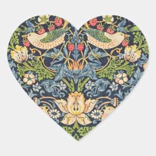 Pegatina En Forma De Corazón Patrón floral William Morris Strawberry Thief