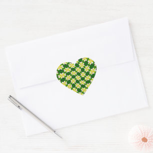 Pegatina En Forma De Corazón Patrón frangipano amarillo