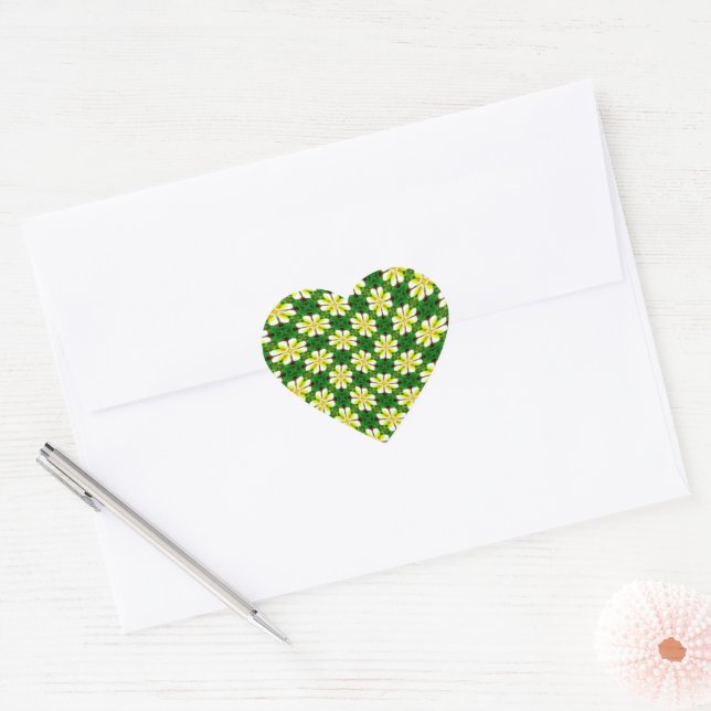 Pegatina En Forma De Corazón Patrón frangipano amarillo (Sobre)