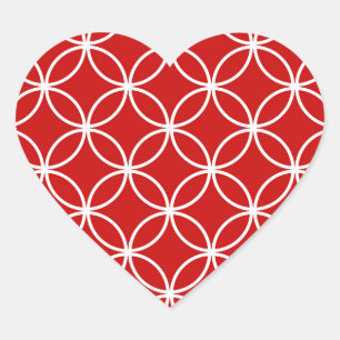Pegatina En Forma De Corazón Patrón geométrico de círculos superpuestos rojo bl
