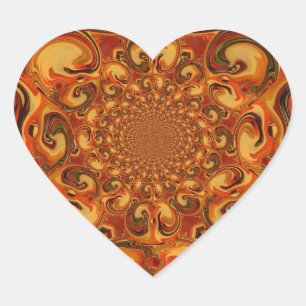 Pegatina En Forma De Corazón Patrón Giratorio  Tonos de Naranja, Marrón, Verde