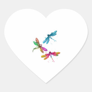 Pegatina En Forma De Corazón Patrón gráfico colorido Dragonfly Funny Volando