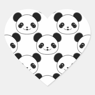Pegatina En Forma De Corazón Patrón Kawaii Panda En Blanco Y Negro
