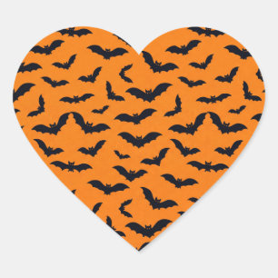 Pegatina En Forma De Corazón Patrón negro de murciélagos de Halloween naranja s