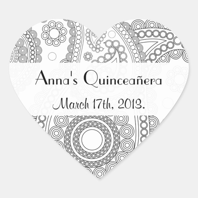 Pegatina En Forma De Corazón Patrón Paisley, Paisley persa, Quinceanera (Anverso)