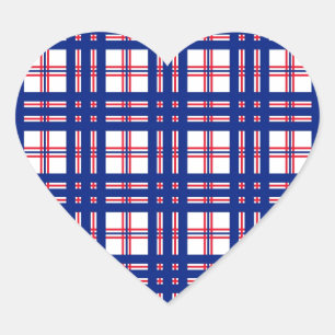 Pegatina En Forma De Corazón Patrón revestido rojo azul blanco