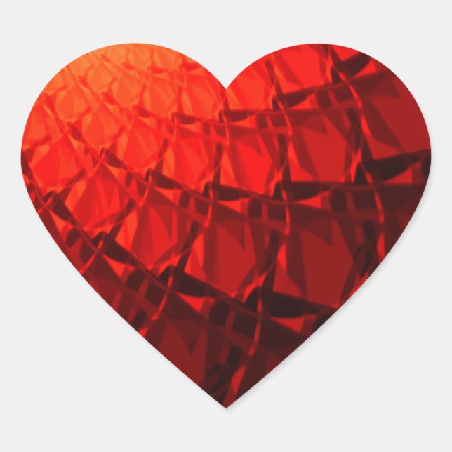 Pegatina En Forma De Corazón Patrón rojo fractal (Anverso)