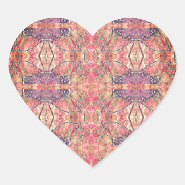 Pegatina En Forma De Corazón Patrón rosa y púrpura (Anverso)