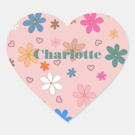 Pegatina En Forma De Corazón Patrón Y2K de corazón de flor color rosa preppy