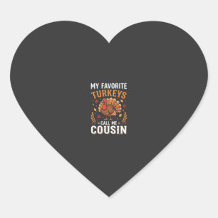 Pegatina En Forma De Corazón Pavo de Acción de Gracias de la Familia del Primo