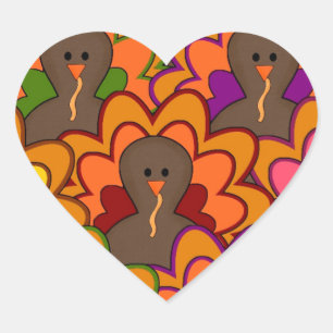 Pegatina En Forma De Corazón Pavos de Acción de Gracias Divertidos y Coloridos