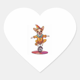 Pegatina En Forma De Corazón Payaso Chihuahua - Gracioso perro circo