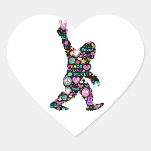 Pegatina En Forma De Corazón Paz Amor Sasquatch Hippie Divertido Amante de Sasq
