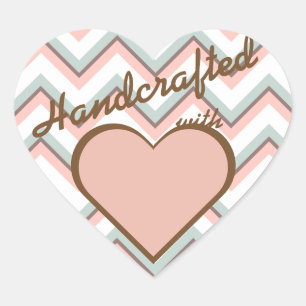 Pegatina En Forma De Corazón Peach Mint & Brown Chevron Fabricado Con Amor