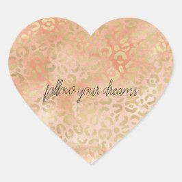 Pegatina En Forma De Corazón Peach Rosa Watercolor Gold Leopard Print
