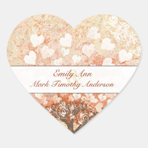 Pegatina En Forma De Corazón Pegar corazón hoja coral pálido boda