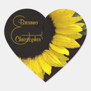 Pegatina En Forma De Corazón Pegatina amarillo alegre de la boda del corazón