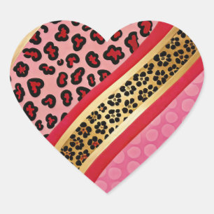 Pegatina En Forma De Corazón Pegatina audaz de impresión de leopardo rosa y dor