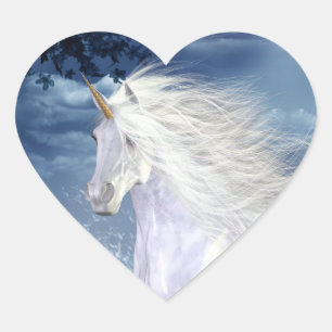 Pegatina En Forma De Corazón Pegatina blanco del corazón del unicornio de la