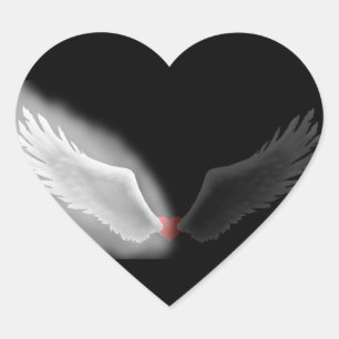 Pegatina En Forma De Corazón Pegatina blanco y negro del corazón del ala del