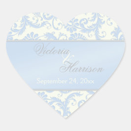 Pegatina En Forma De Corazón Pegatina Boda con forma de corazón de Damasco azul