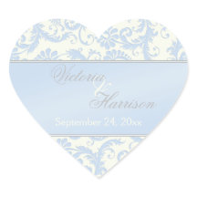 Pegatina Boda con forma de corazón de Damasco azul