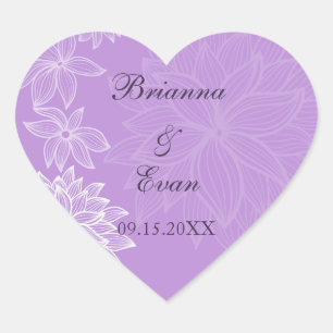 Pegatina En Forma De Corazón Pegatina Boda de Bloom Lilac con contorno