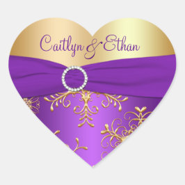 Pegatina En Forma De Corazón Pegatina Boda de copos de nieve morado y dorado