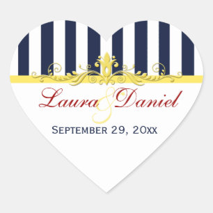 Pegatina En Forma De Corazón Pegatina Boda de desplazamiento de franjas amarill