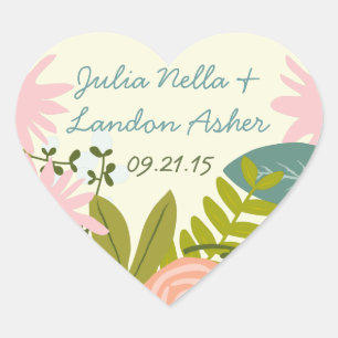 Pegatina En Forma De Corazón Pegatina Boda de Flora y Fauna Vintage