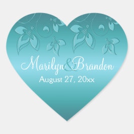Pegatina En Forma De Corazón Pegatina cardíaco Aqua-marine Floral de 1,5"