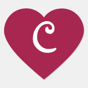 Pegatina En Forma De Corazón Pegatina con monograma del corazón del rojo de