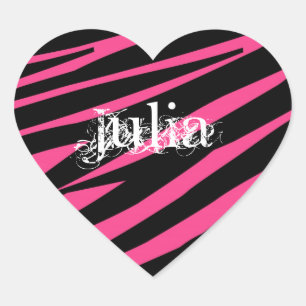 Pegatina En Forma De Corazón Pegatina conocido rosado y negro de la cebra del