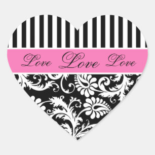 Pegatina En Forma De Corazón Pegatina de amor negro, blanco, de PInk Damask