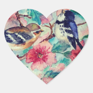 Pegatina En Forma De Corazón Pegatina de Aves de Primavera