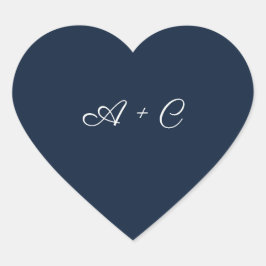 Pegatina En Forma De Corazón Pegatina de boda de corazón azul con monograma per