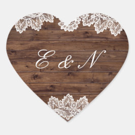 Pegatina En Forma De Corazón Pegatina de boda de encaje de madera rústica vinta