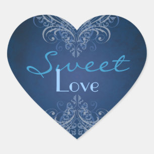 Pegatina En Forma De Corazón Pegatina de bufé de vintage Blue Scroll Blue Candy