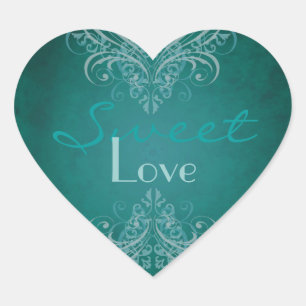 Pegatina En Forma De Corazón Pegatina de bufé de vintage Verde azulado de perga