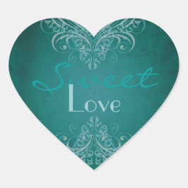 Pegatina En Forma De Corazón Pegatina de bufé de vintage Verde azulado de perga