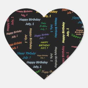 Pegatina En Forma De Corazón Pegatina de cumpleaños de julio, 1