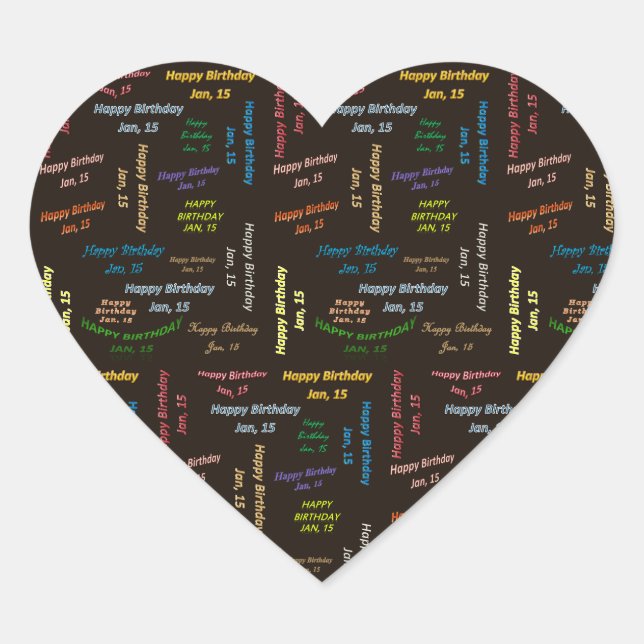Pegatina En Forma De Corazón Pegatina de cumpleaños del 15 de enero (Anverso)
