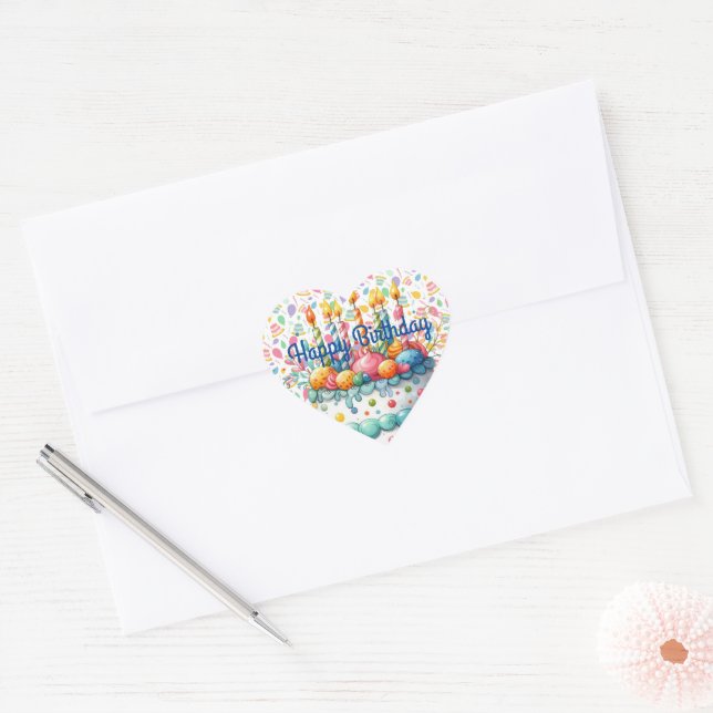 Pegatina En Forma De Corazón Pegatina de Feliz Cumpleaños (Sobre)