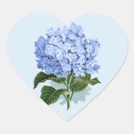 Pegatina En Forma De Corazón Pegatina de flores de hidrangea azul cielo vintage